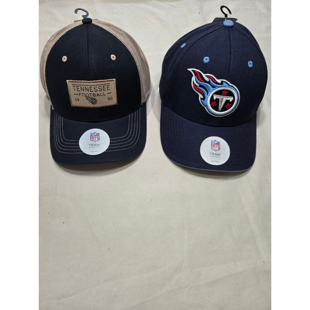 NFL Tennessee Titans Hat Bundle Navy Blue Snapback & Tan Mesh Trucker Cap NWT